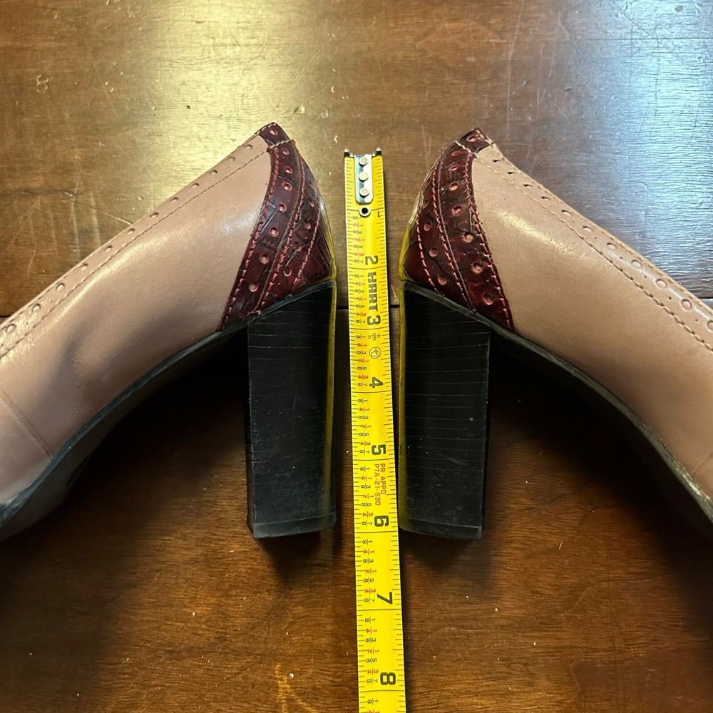 Nine West NWNEWWAVE Wingtip Brogue Pumps Pink Wine Croc Block Heel 6.5M - Picture 10 of 10